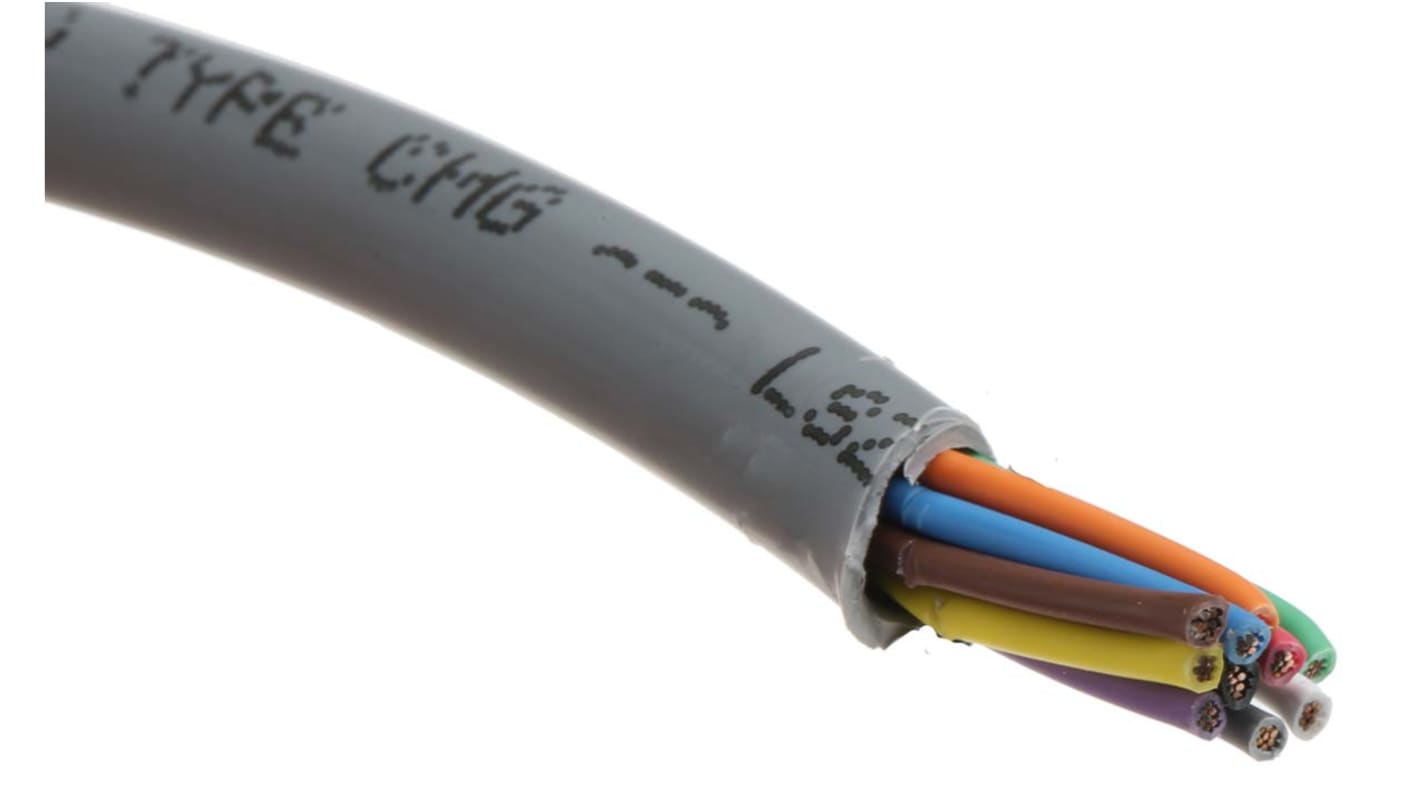 Alpha Wire Multicore Data Cable, 0.35 mm², 10 Cores, 22 AWG, Unscreened, 30m, Grey Sheath