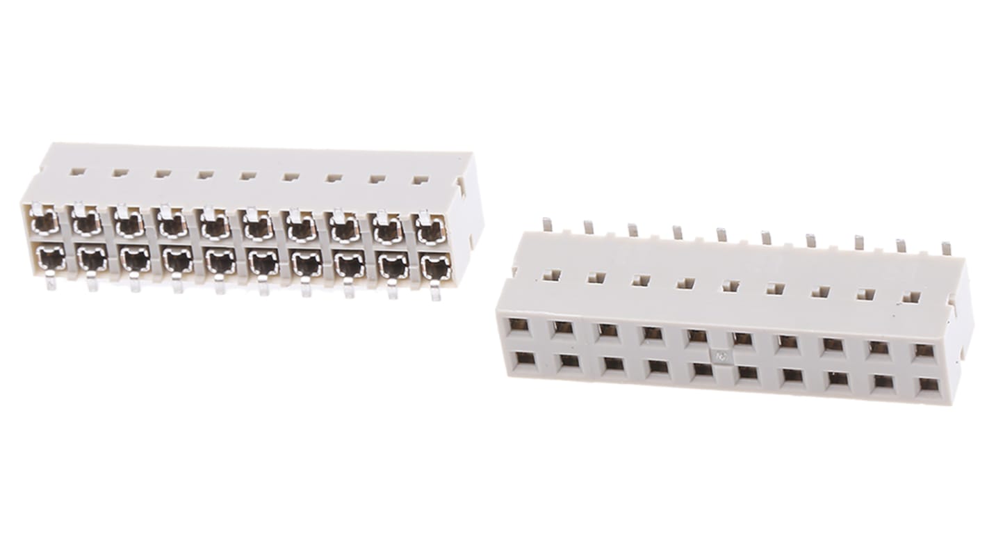 Amphenol ICC Straight Surface Mount PCB Socket, 20-Contact, 2-Row, 2.54mm Pitch, Solder Termination