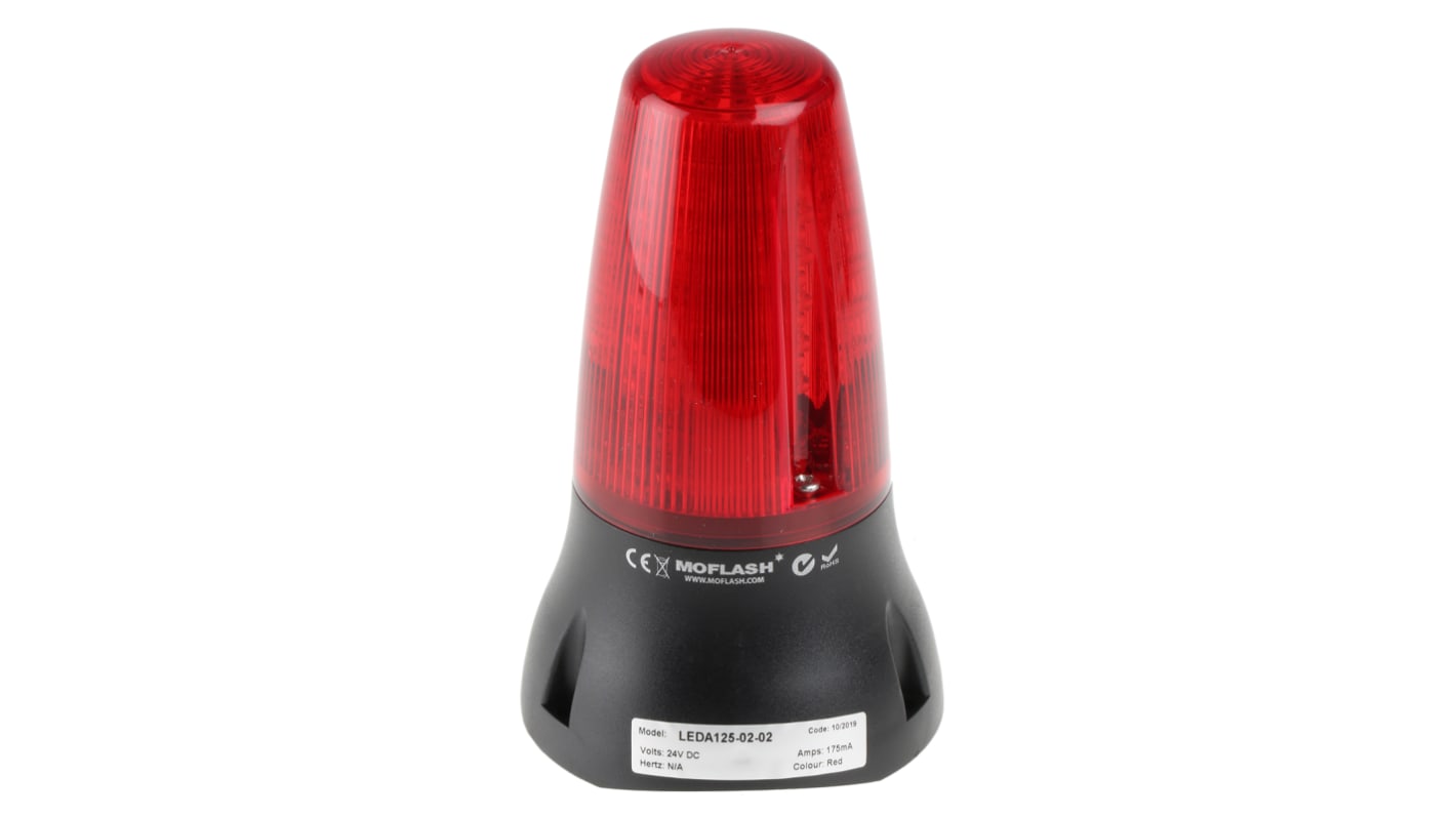 Moflash LEDA125 Series Red Buzzer Beacon, 24 V dc, IP65, Surface Mount, 90dB at 1 Metre