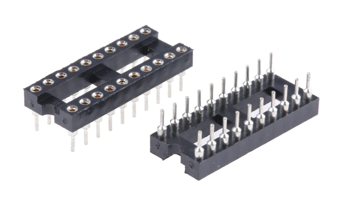 Patice Dip IC, rozteč: 2.54mm šířka řady 7.62mm, počet kontaktů: 20, Průchozí otvor Obrácený kolík , 3A, svislá