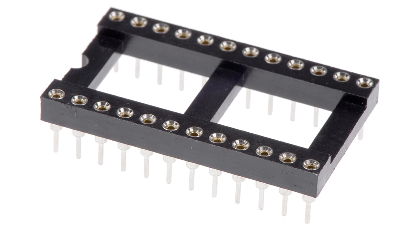 ASSMANN WSW IC DIL fatning, 2.54mm Afstand, 15.24mm rækkeafstand, 24-Polet, Hulmontering, Drejet ben, 3A, Vertikal,