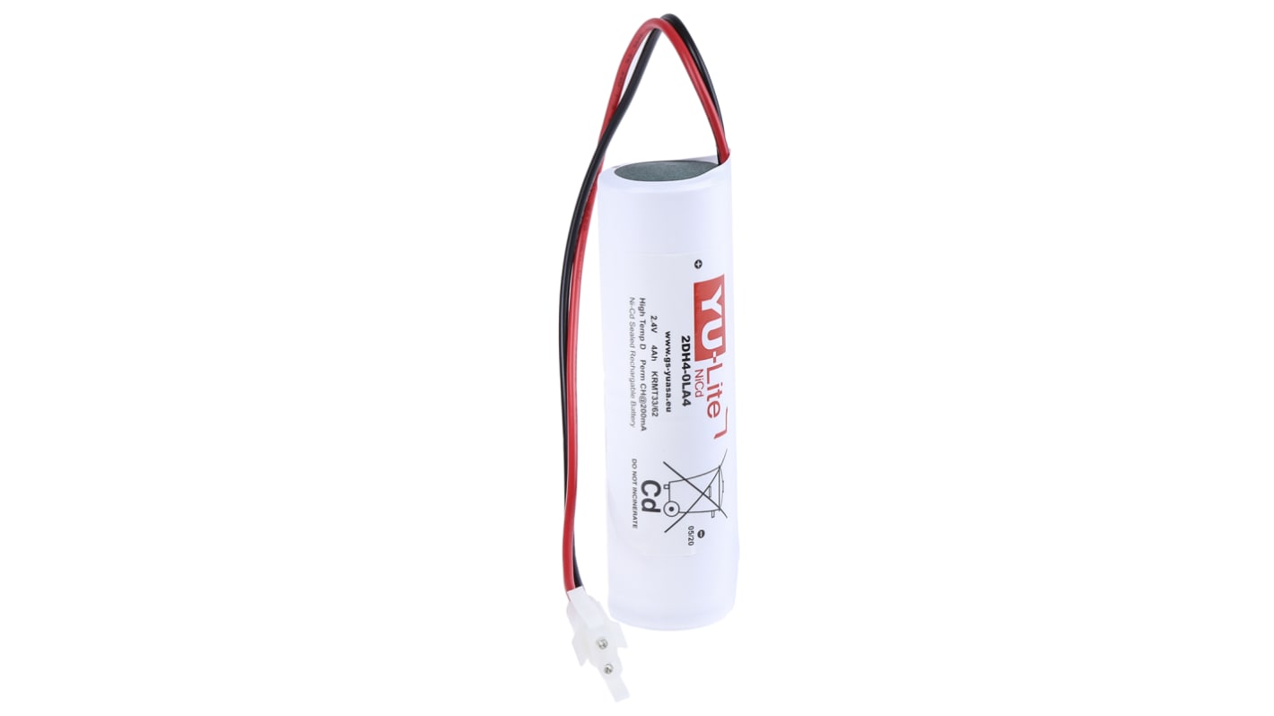 YU-Lite NiCd Yuasa 2.4V NiCd Genopladelig batteripakke AMP-stik Terminal, 2 celler, 4Ah