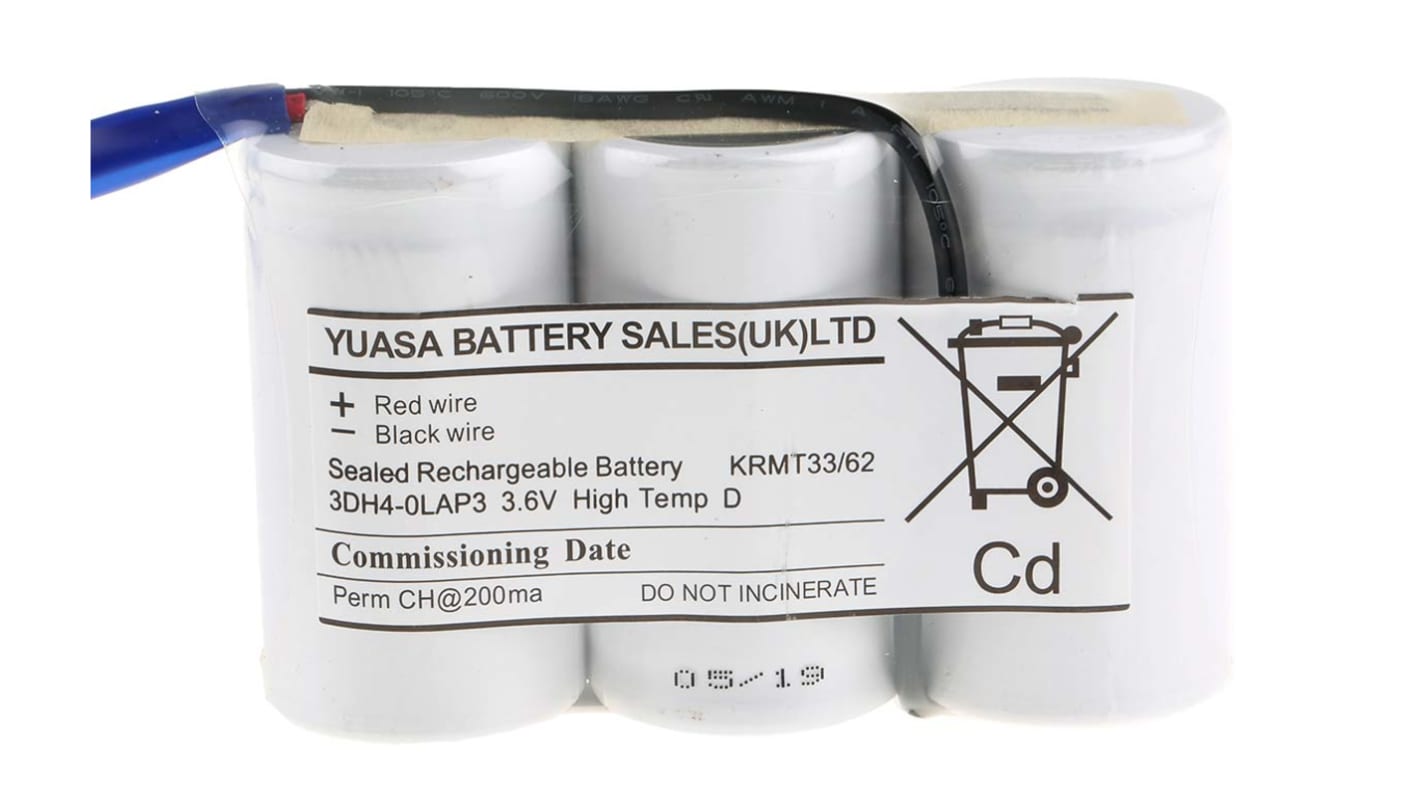 Yuasa 3.6V NiCd Rechargeable Battery Pack, 4Ah - Pack of 1