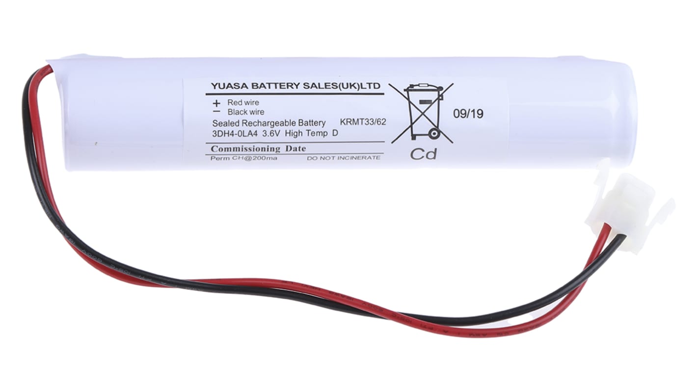 Batería recargable NiCd, 3.6V, 4Ah, 3 celdas D, terminal tipo Conector AMP