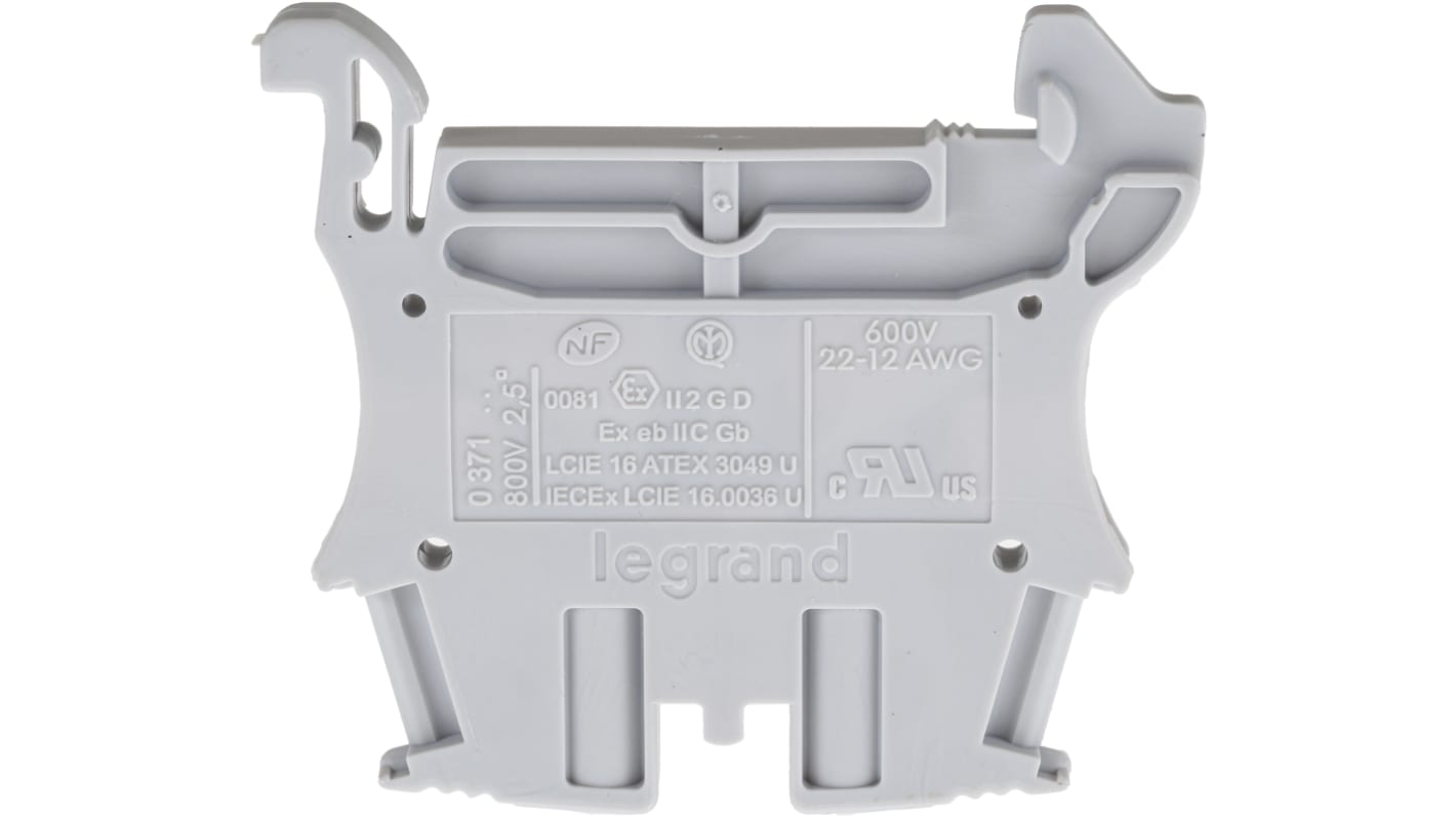 Legrand 371 Series Grey DIN Rail Terminal Block, 2.5mm², Single-Level, Screw Termination