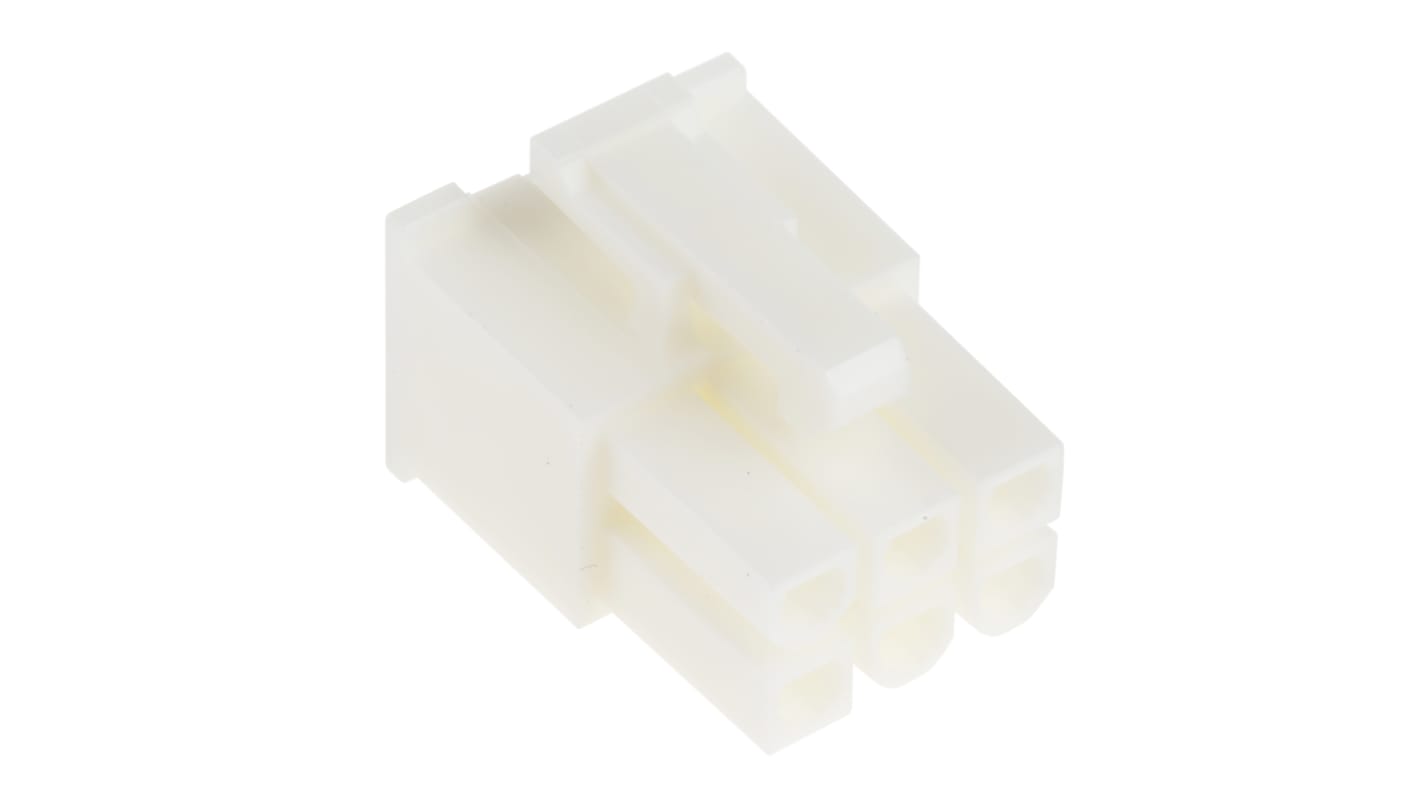 Carcasa de conector Molex 39-01-2065, Serie Mini-Fit Jr, paso: 4.2mm, 6 contactos, 2 filas, Recto, Hembra, Montaje de