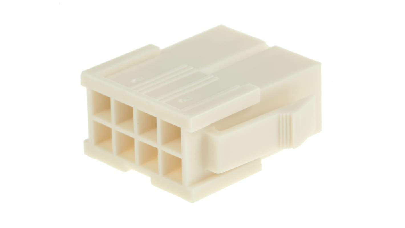 Carcasa de conector Molex 39-01-2086, Serie Mini-Fit Jr, paso: 4.2mm, 8 contactos, 2 filas, Recto, Macho, Montaje de