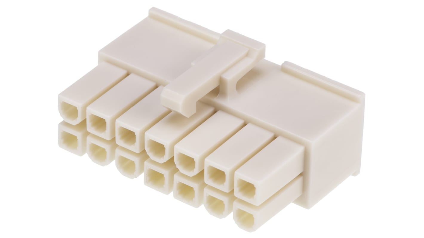 Carcasa de conector Molex 39-01-2145, Serie Mini-Fit Jr, paso: 4.2mm, 14 contactos, 2 filas, Recto, Hembra, Montaje de