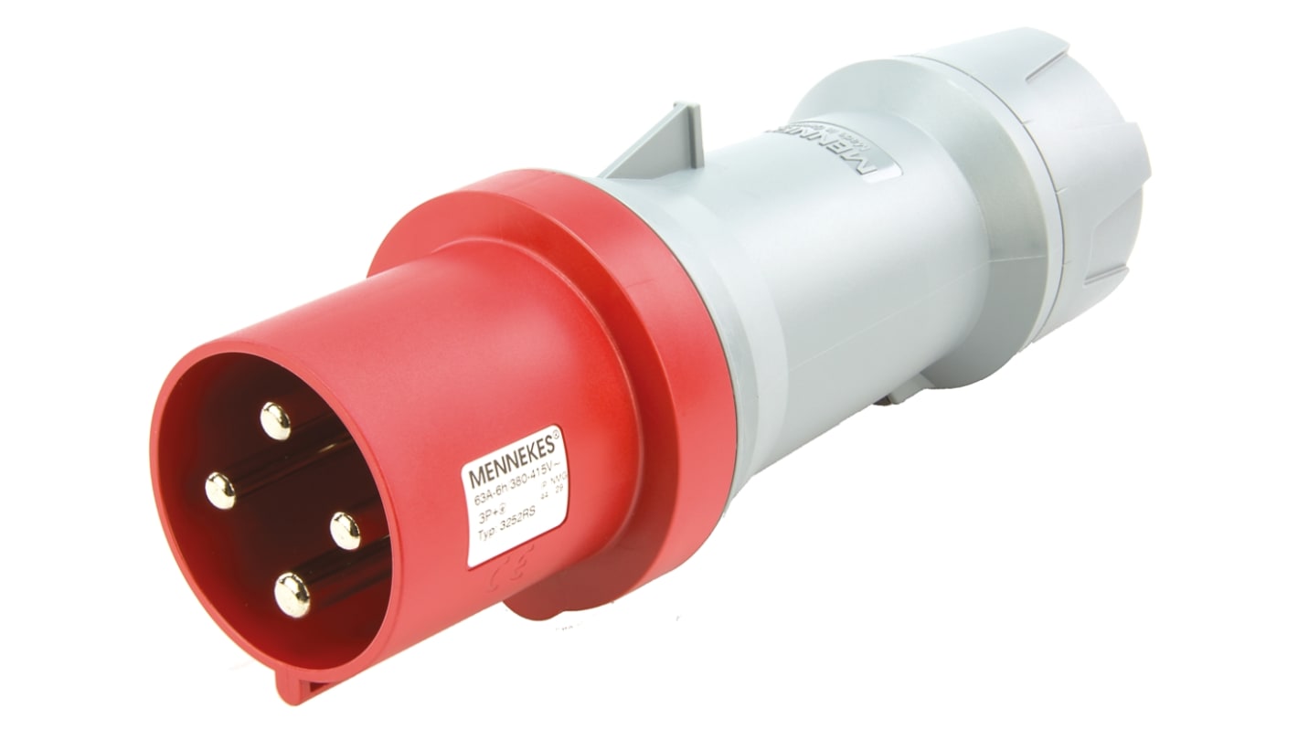 MENNEKES, PowerTOP IP44 Red Cable Mount 3P + E Industrial Power Plug, Rated At 64A, 400 V