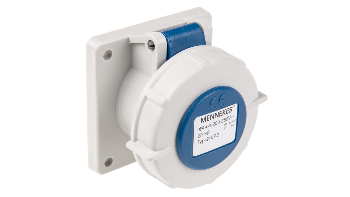 MENNEKES IP67 Blue Panel Mount 3P Industrial Power Socket, Rated At 16A, 230 V