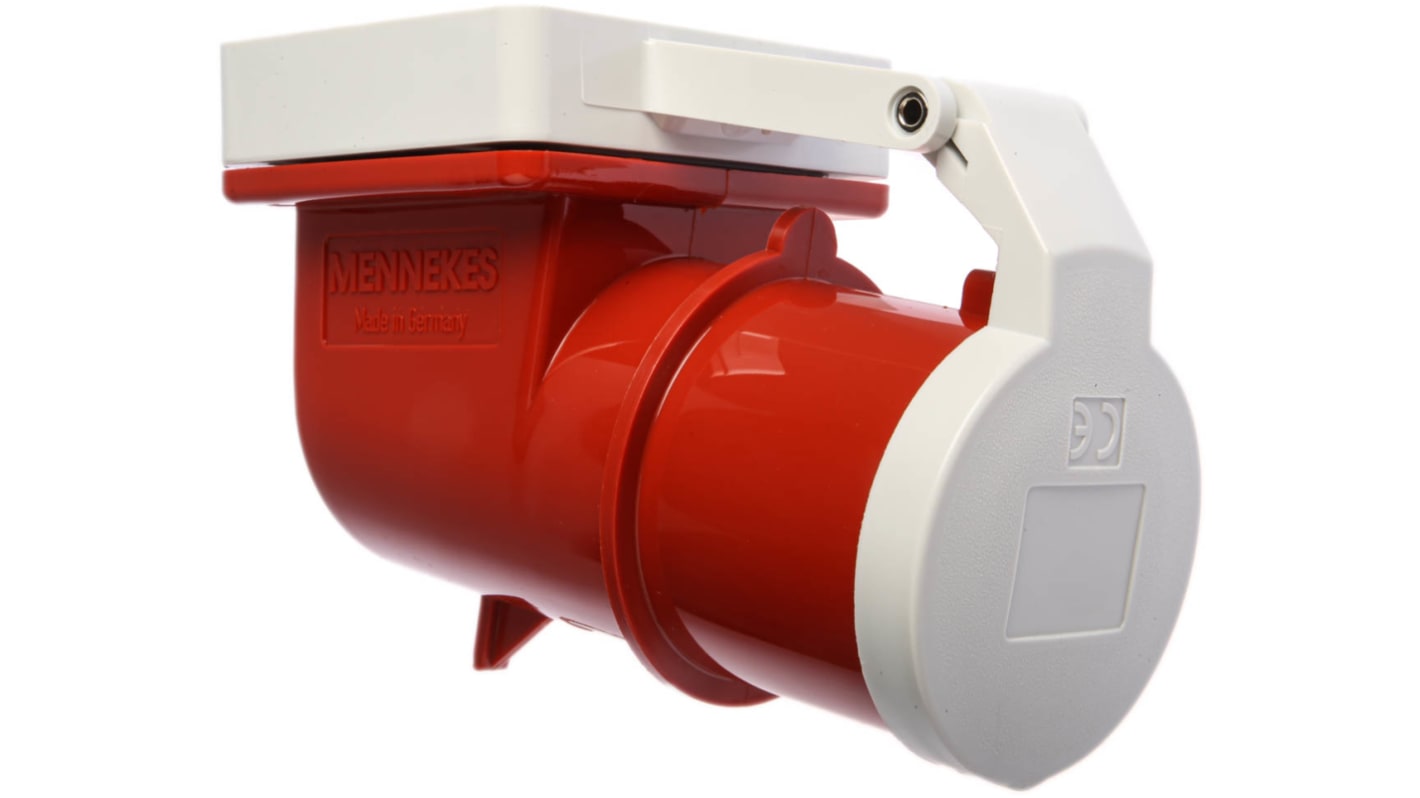 MENNEKES IP44 Red Panel Mount 3P + N + E Right Angle Industrial Power Plug, Rated At 32A, 400 V