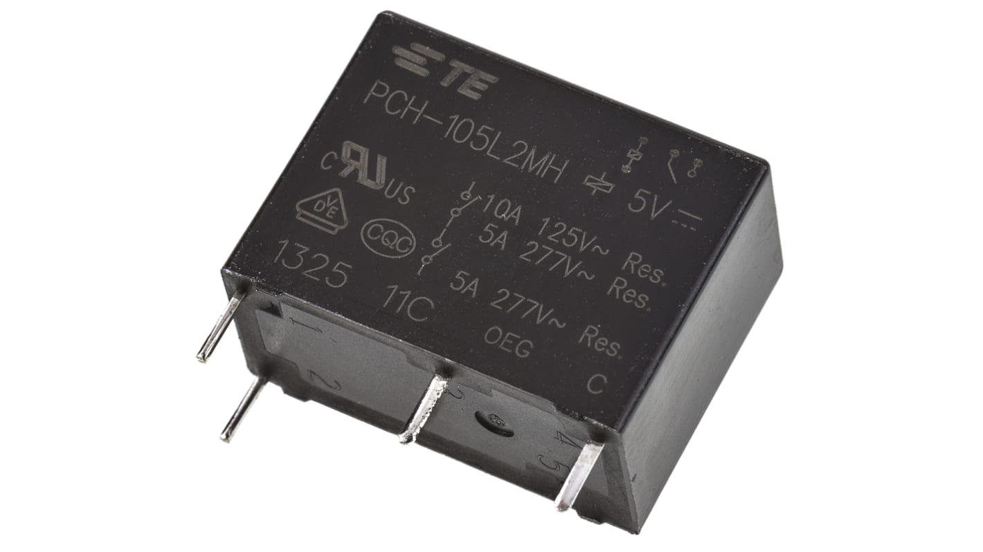 TE Connectivity PCB Mount Power Relay, 5V dc Coil, 5A Switching Current, SPST