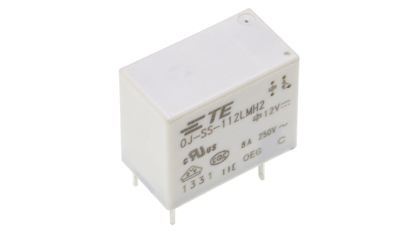 TE Connectivity PCB Mount Power Relay, 12V dc Coil, 8A Switching Current, SPST