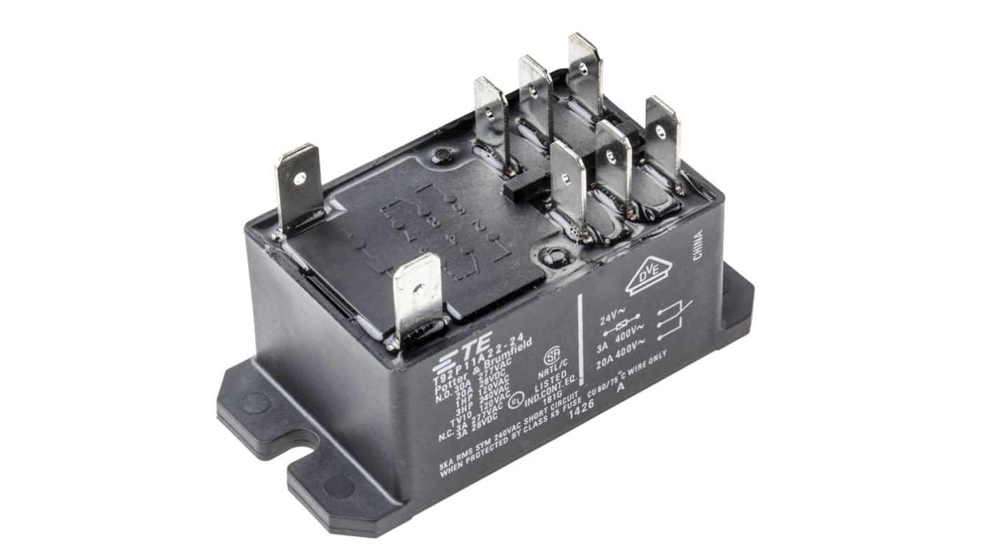 TE Connectivity Flange Mount Power Relay, 24V ac Coil, 30A Switching Current, DPDT