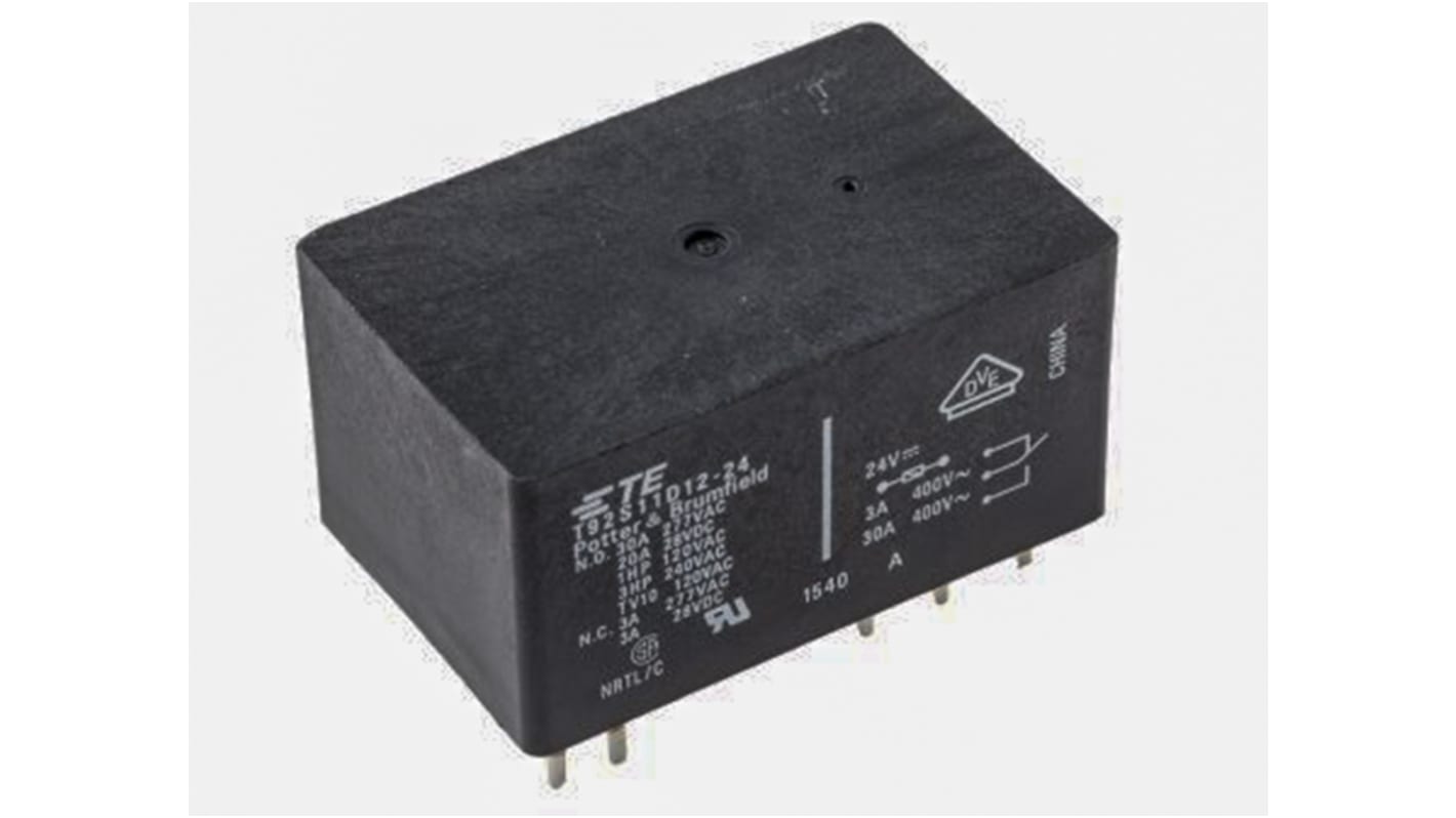 Relé de potencia sin enclavamiento TE Connectivity T92 de 2 polos, DPDT, bobina 24V dc, 30A, Montaje en PCB