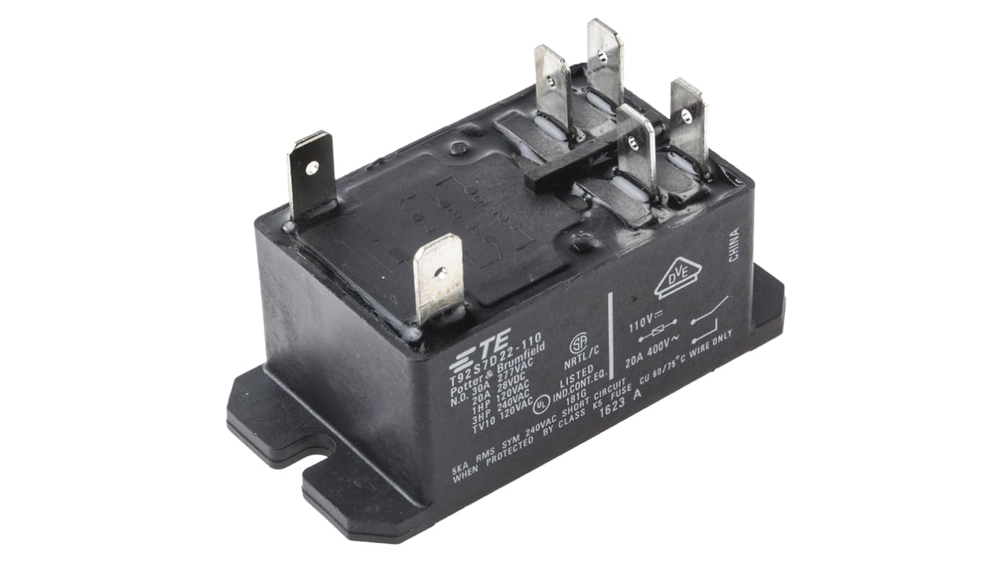 TE Connectivity T92 Monostabiles Relais, Steckrelais DPST 30A 110V dc Spule