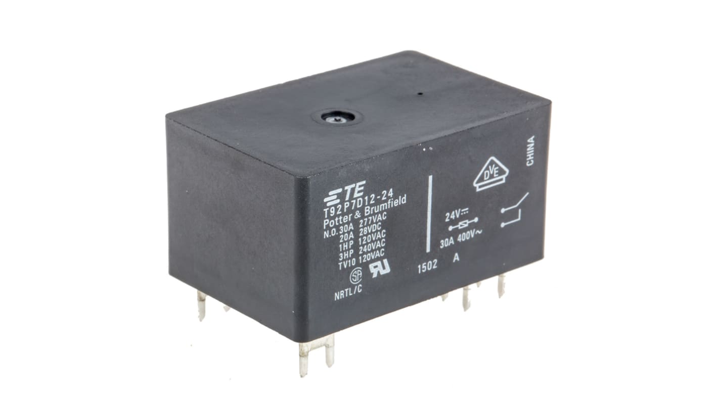 TE Connectivity PCB Mount Power Relay, 24V dc Coil, 30A Switching Current, DPST