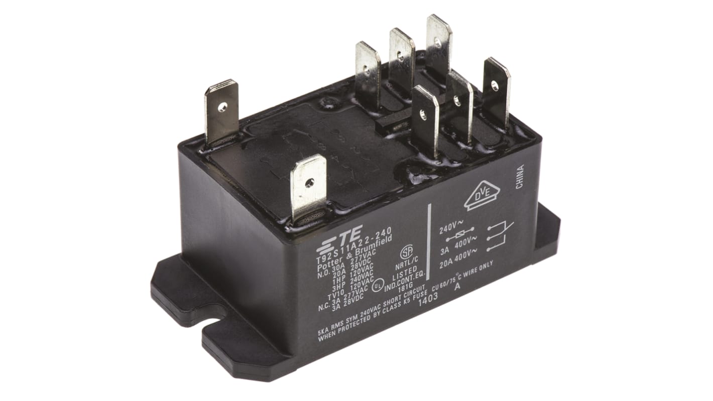 TE Connectivity Flange Mount Non-Latching Relay, 240V ac Coil, 30A Switching Current, DPDT