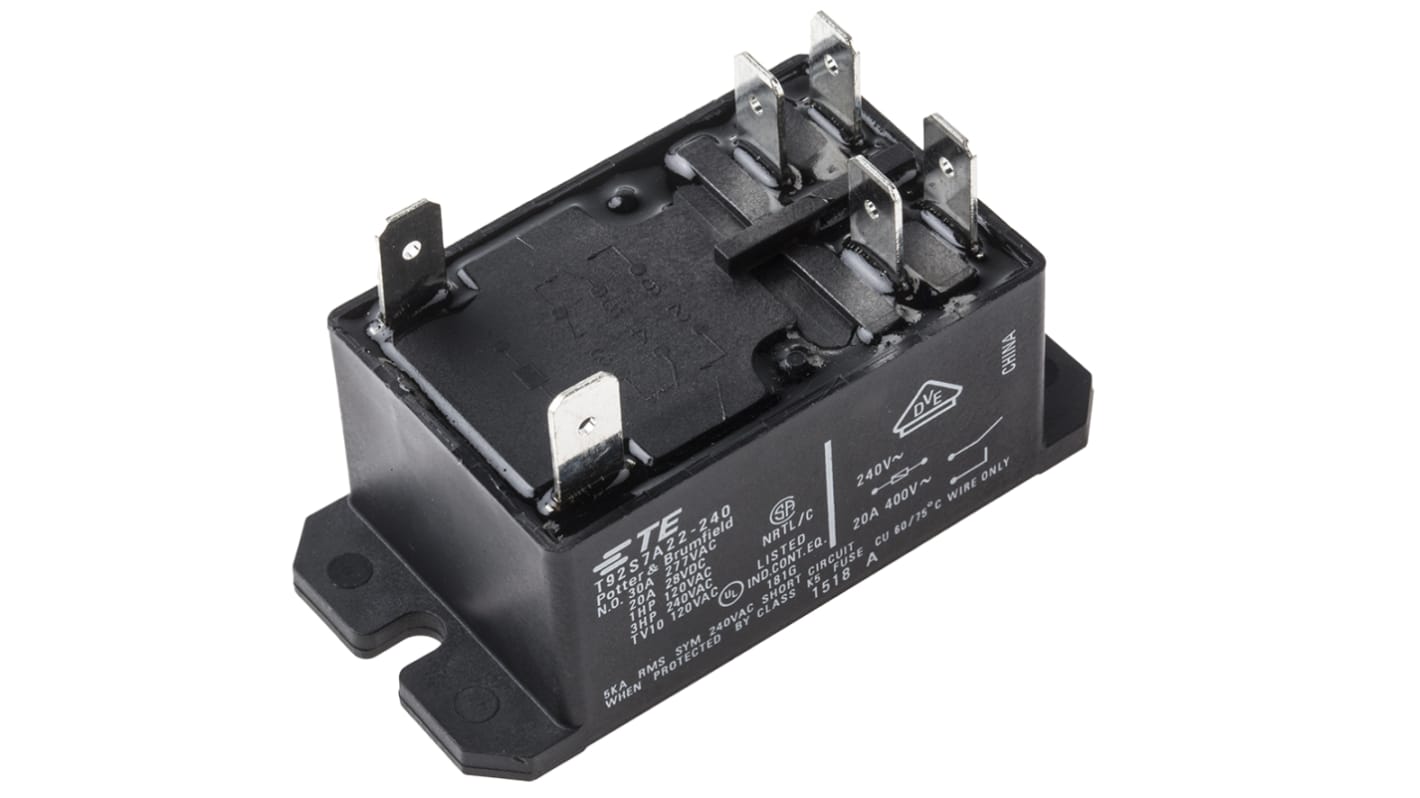 TE Connectivity Flange Mount Power Relay, 240V ac Coil, 30A Switching Current, DPST
