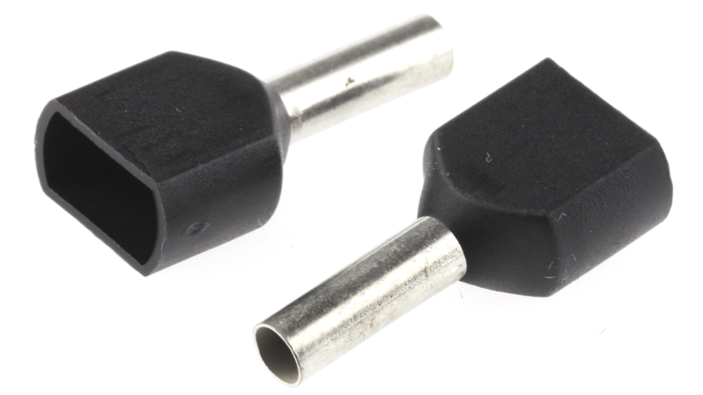 TE Connectivity Aderendhülsen bis 2 x 1.5mm², Stift ø 2.2mm, 2 Eing. , Schwarz, Kunststoff, 8mm, 16mm, Isoliert, 2 x