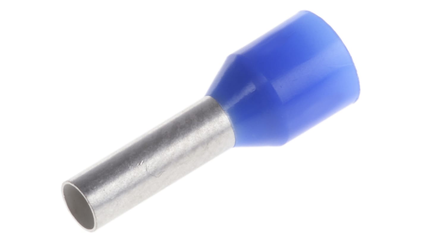 TE Connectivity Insulated Crimp Bootlace Ferrule, 8mm Pin Length, 2.2mm Pin Diameter, 2.5mm² Wire Size, Blue