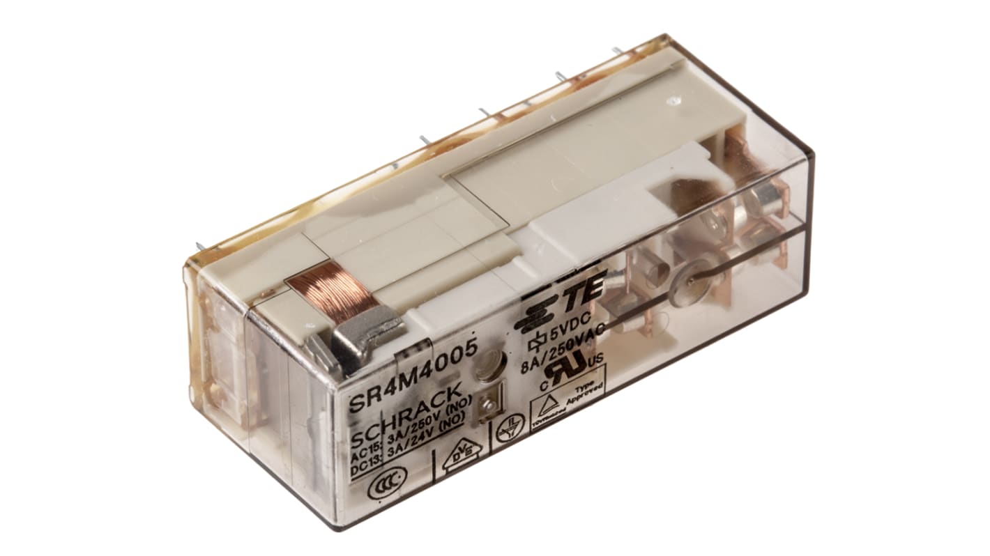 TE Connectivity PCB Mount Force Guided Relay, 5V dc Coil Voltage, 4 Pole, 3PST, SPST