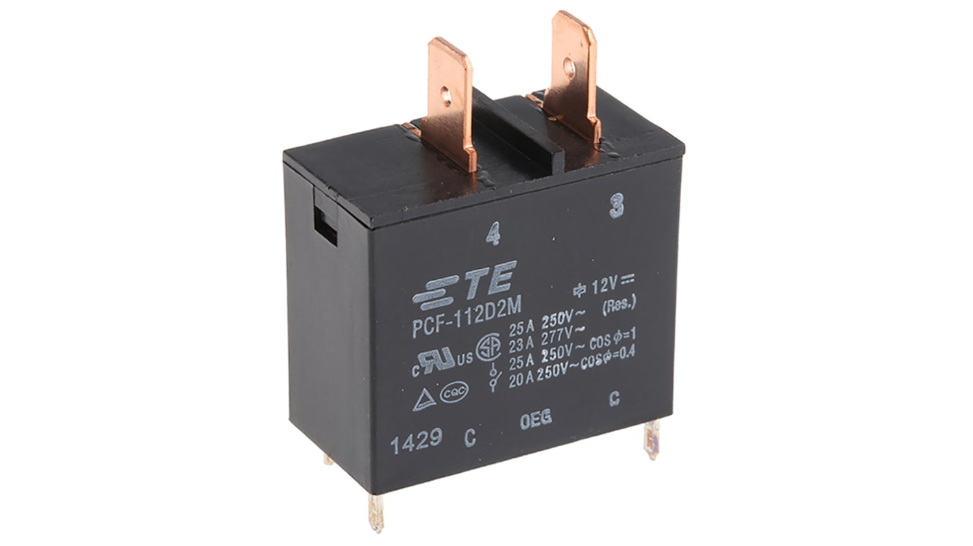 TE Connectivity PCB Mount Power Relay, 12V dc Coil, 25A Switching Current, SPST