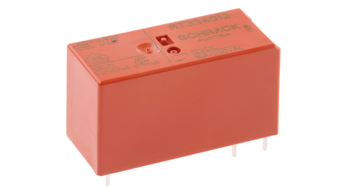 TE Connectivity PCB Mount Power Relay, 12V dc Coil, 16A Switching Current, SPST