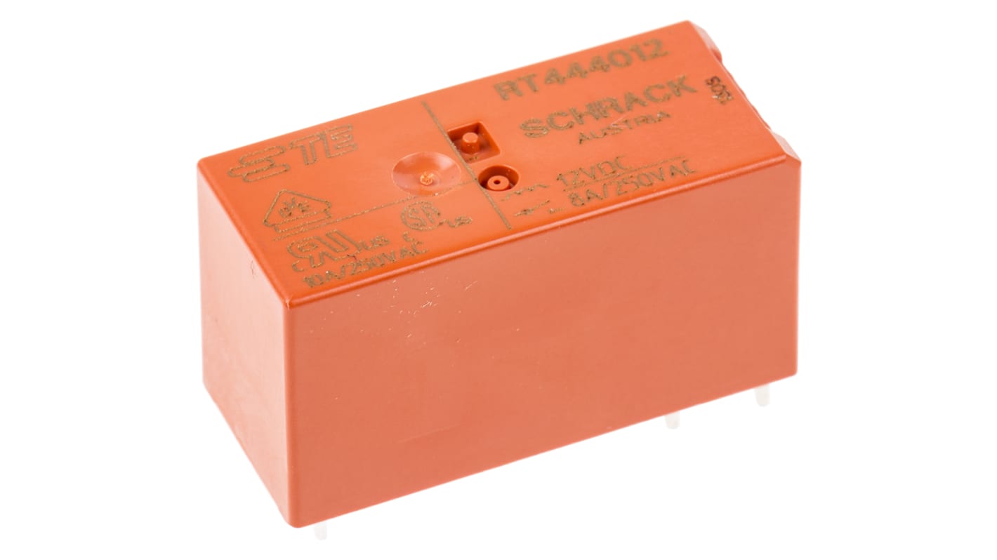 TE Connectivity PCB Mount Power Relay, 12V dc Coil, 8A Switching Current, DPST