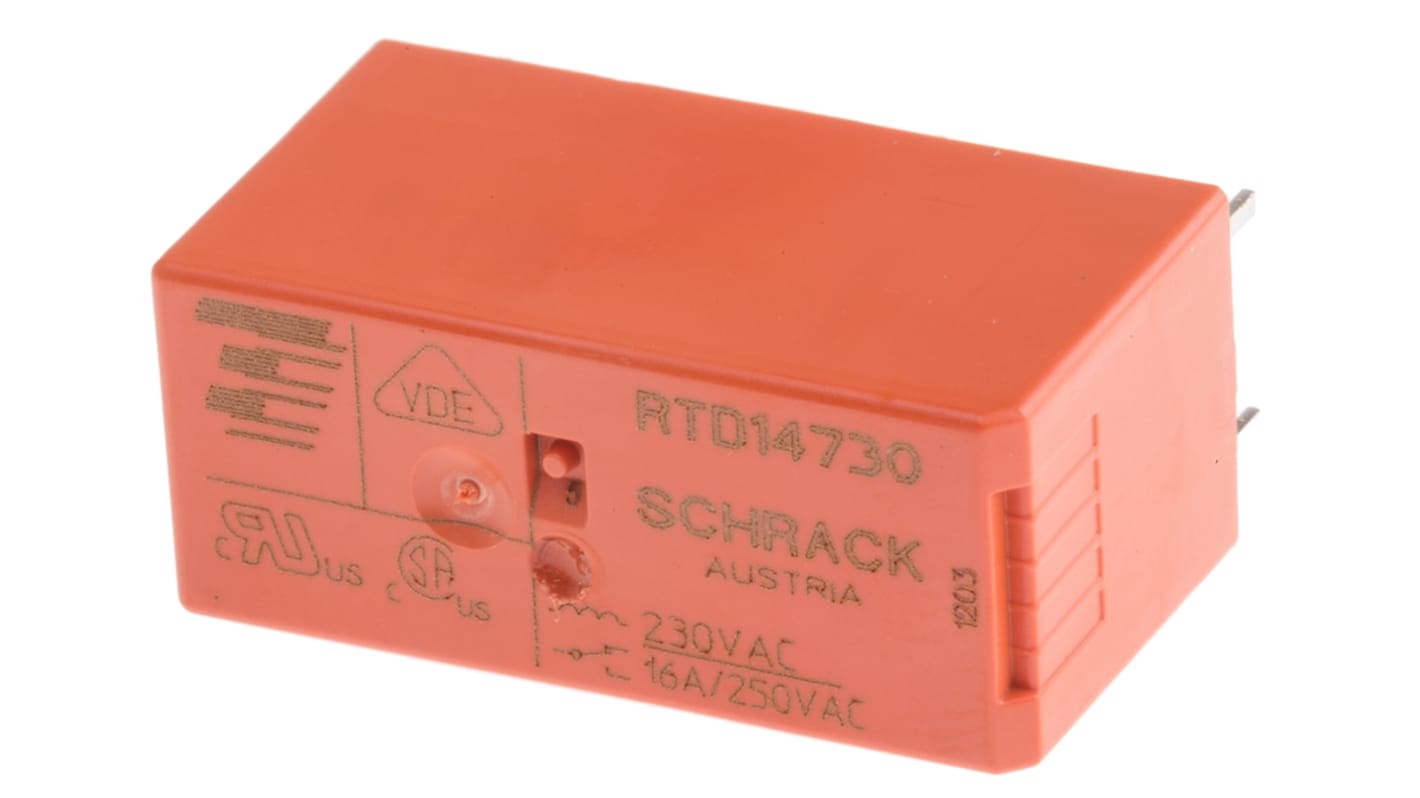 TE Connectivity PCB Mount Power Relay, 230V ac Coil, 16A Switching Current, SPDT