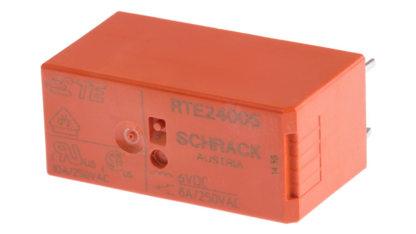 TE Connectivity PCB Mount Power Relay, 6V dc Coil, 8A Switching Current, DPDT