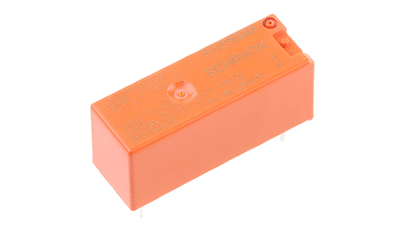 TE Connectivity PCB Mount Power Relay, 48V dc Coil, 8A Switching Current, SPDT