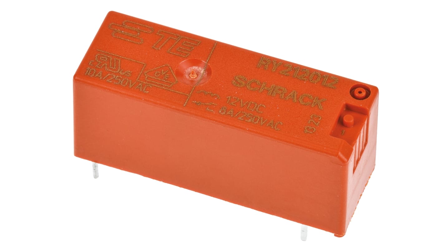 RY212012 TE Connectivity PCB Mount Power Relay, 12V dc Coil, 8A Switching Current, SPDT RS