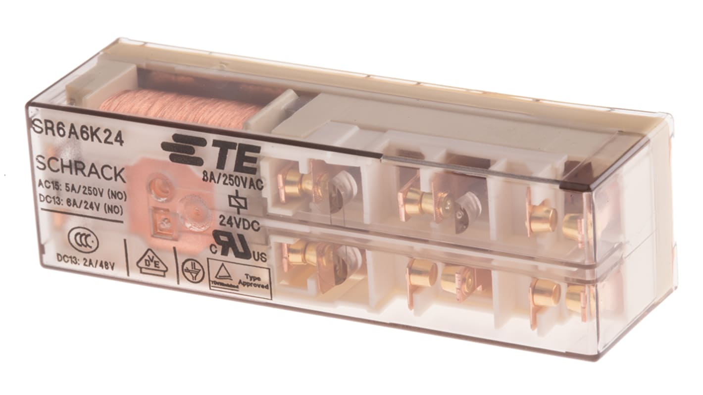 TE Connectivity PCB Mount Force Guided Relay, 24V dc Coil Voltage, 6 Pole, 6PDT