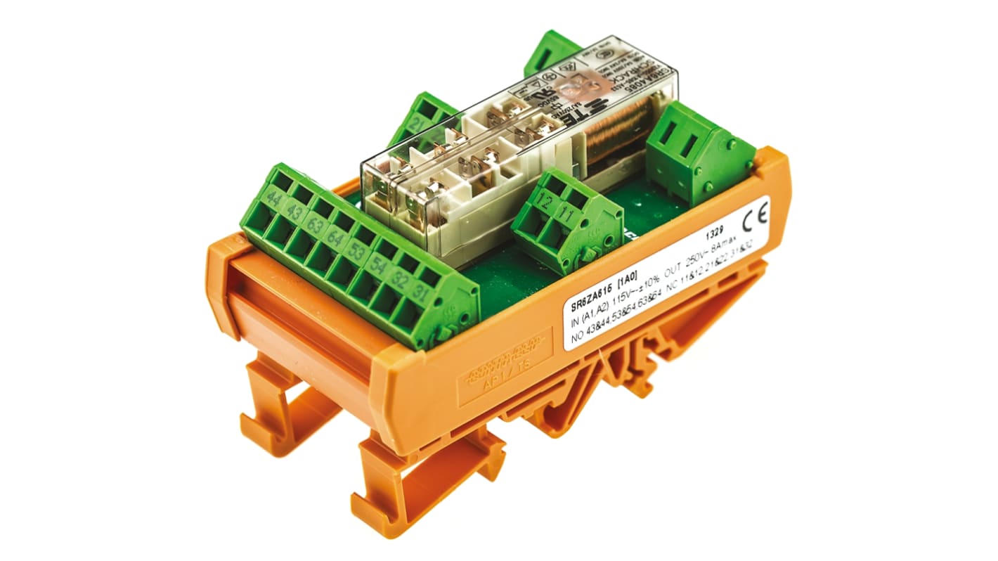 Relais à guidage forcé TE Connectivity série SR6, 115V c.c., 6 pôles , 3 RT, 8A, Rail DIN