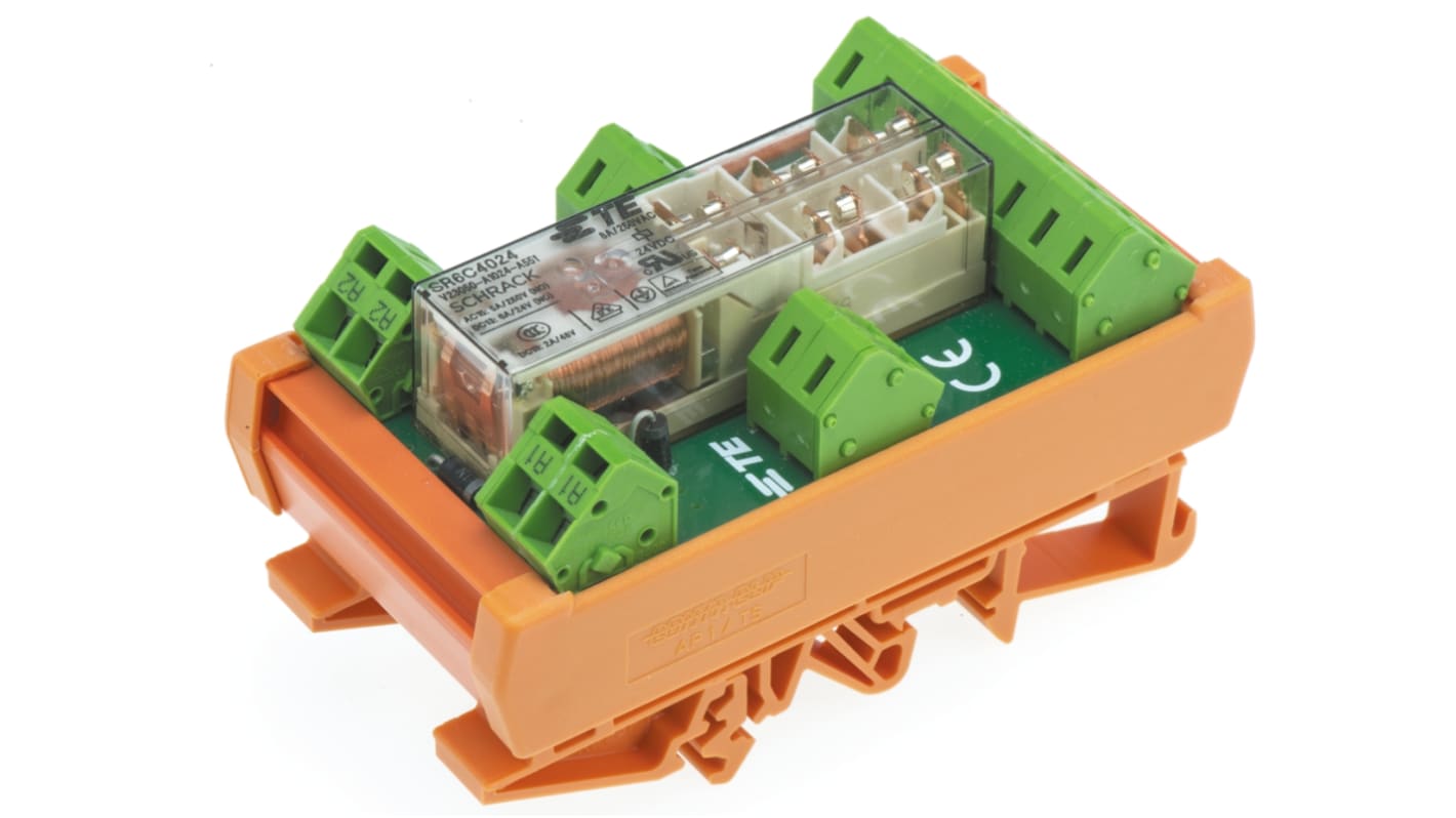 Relè contatti guidati TE Connectivity SR6, 24V cc, 6 poli, 5PST, DPST, 8A, Montaggio su circuito stampato