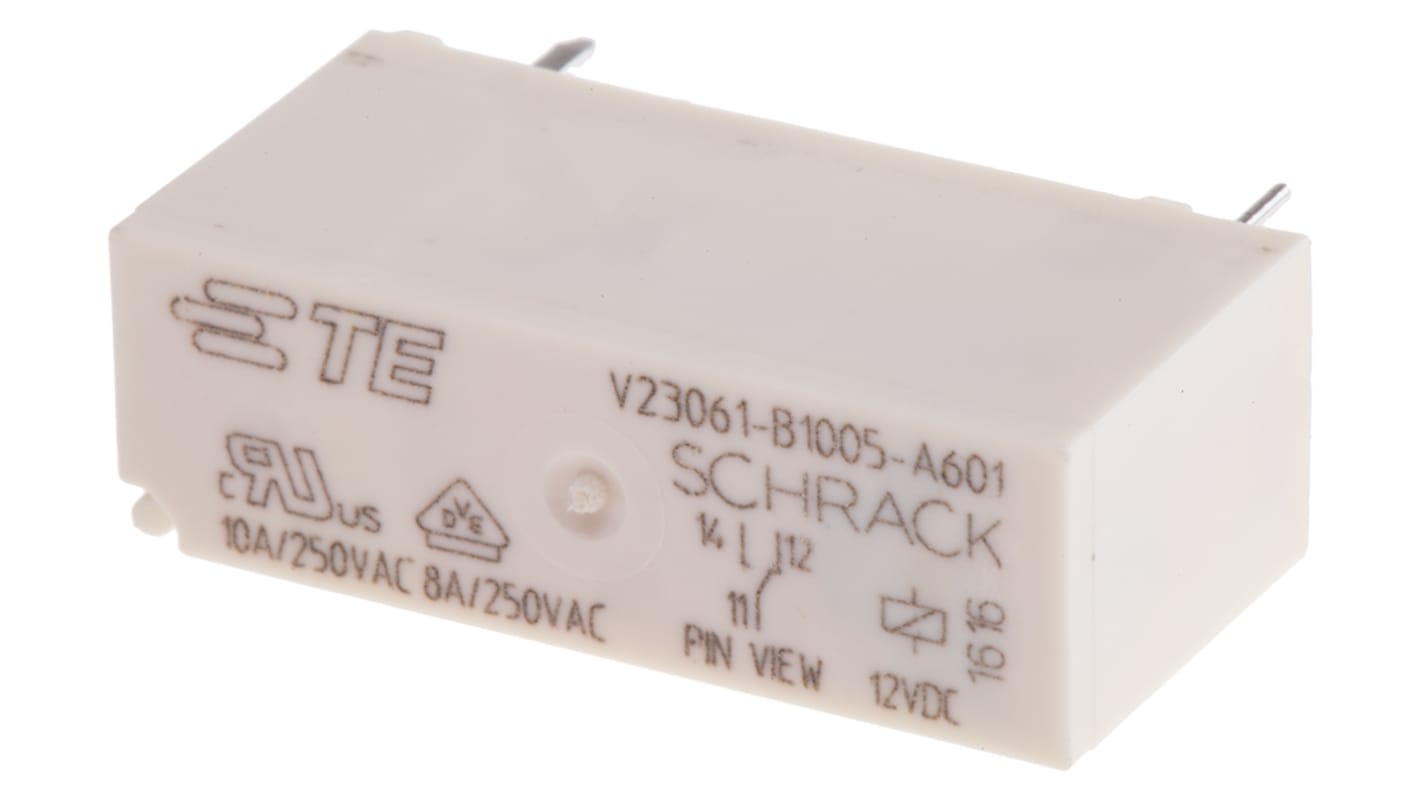 TE Connectivity PCB Mount Power Relay, 12V dc Coil, 8A Switching Current, SPDT