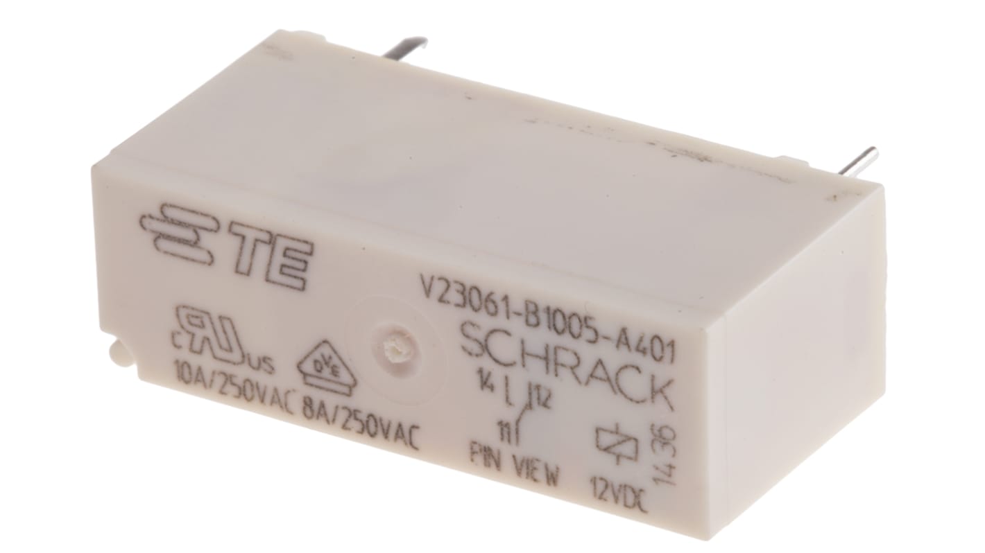 TE Connectivity PCB Mount Non-Latching Relay, 12V dc Coil, 8A Switching Current, SPDT