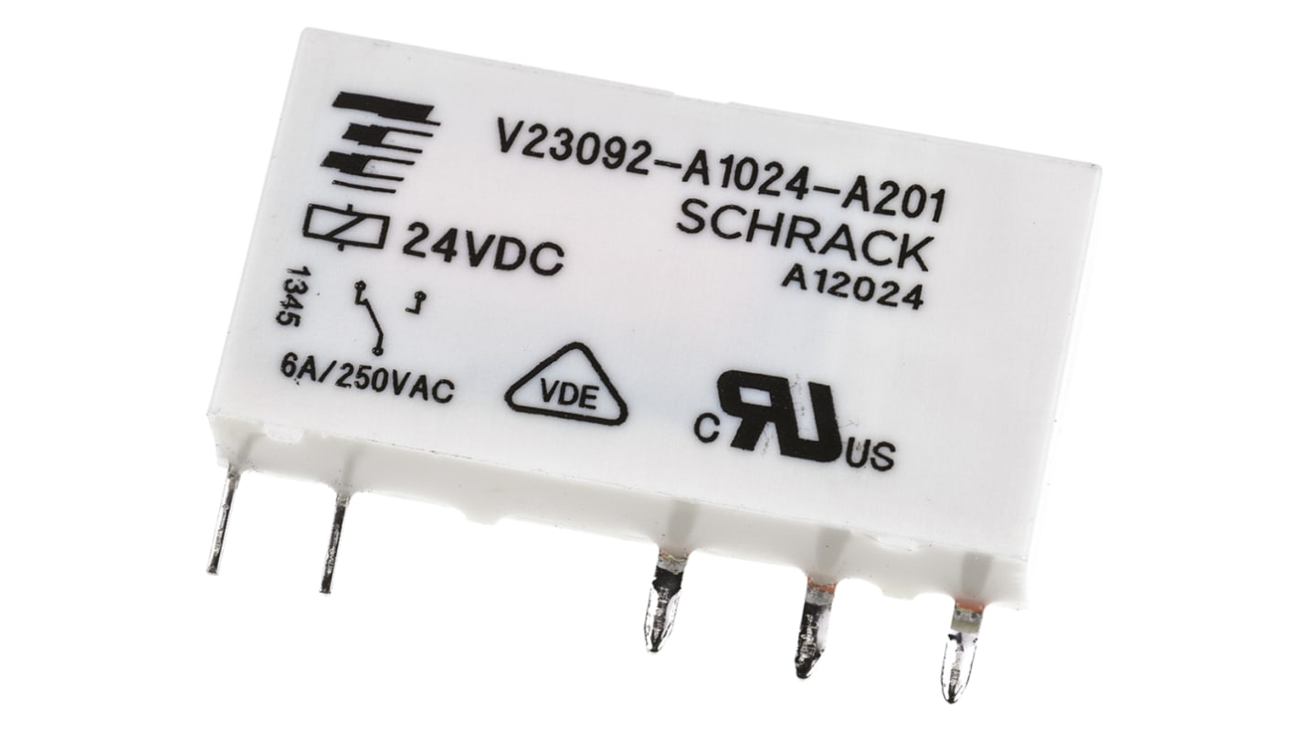 Relé de potencia sin enclavamiento TE Connectivity SNR de 1 polo, SPDT, bobina 24V dc, 6A, Montaje en PCB