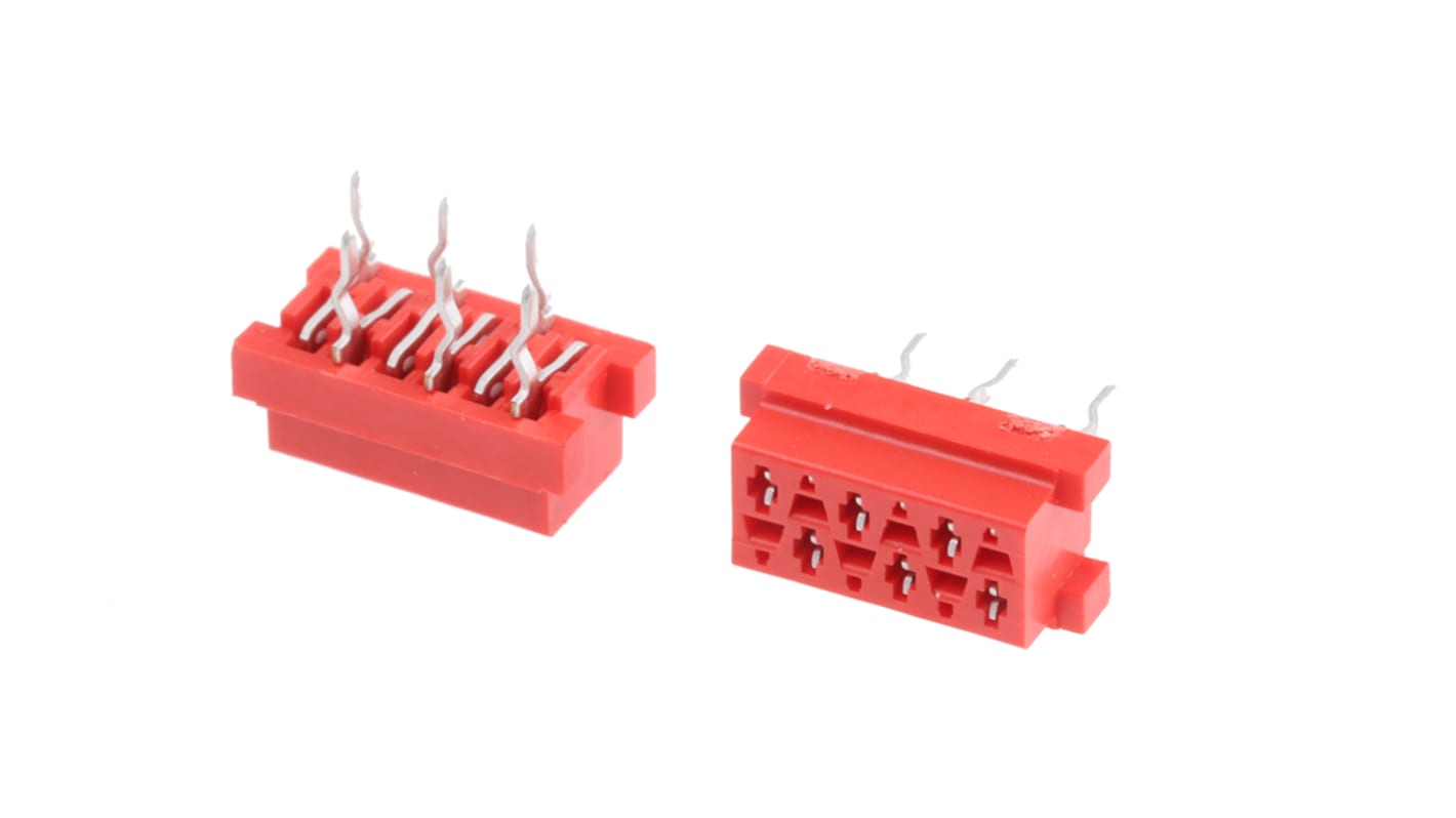 Conector hembra para PCB TE Connectivity serie Micro-MaTch, de 6 vías en 2 filas, paso 2.54mm, 230 V, 1.5A, Montaje en