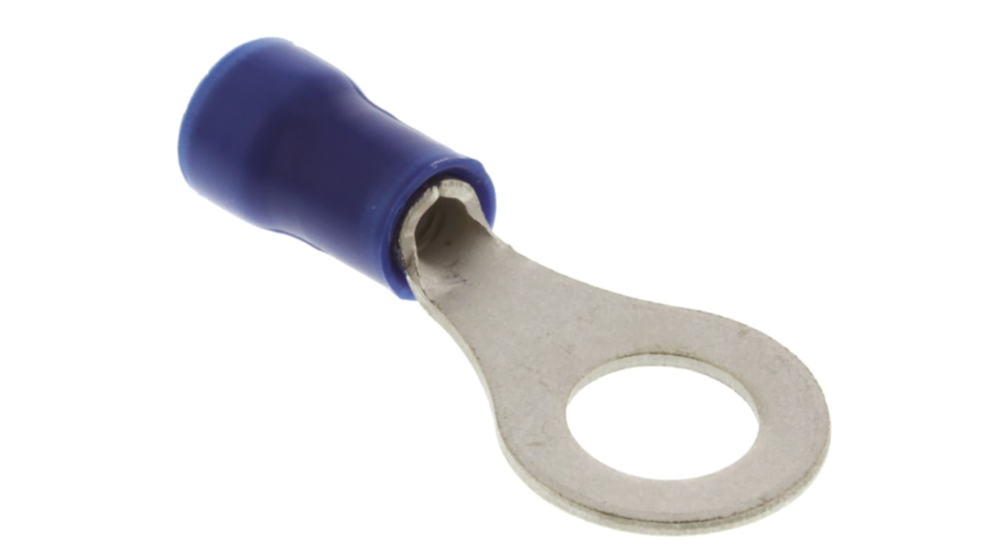 TE Connectivity, PLASTI-GRIP Insulated Ring Terminal, M6 Stud Size, 1mm² to 2.5mm² Wire Size, Blue