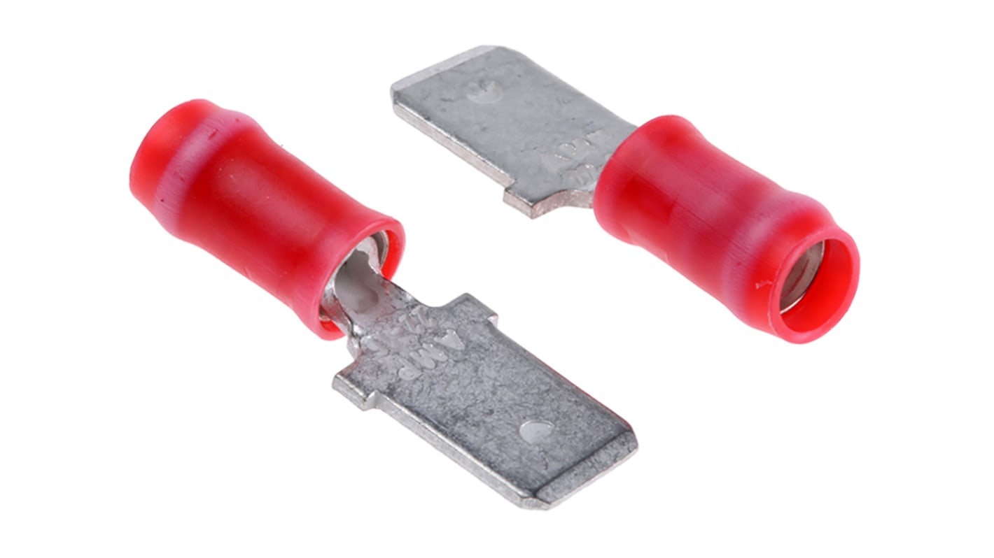 TE Connectivity PIDG FASTON .250 Red Insulated Male Spade Connector, Tab, 6.35 x 0.81mm Tab Size, 0.3mm² to 1.4mm²