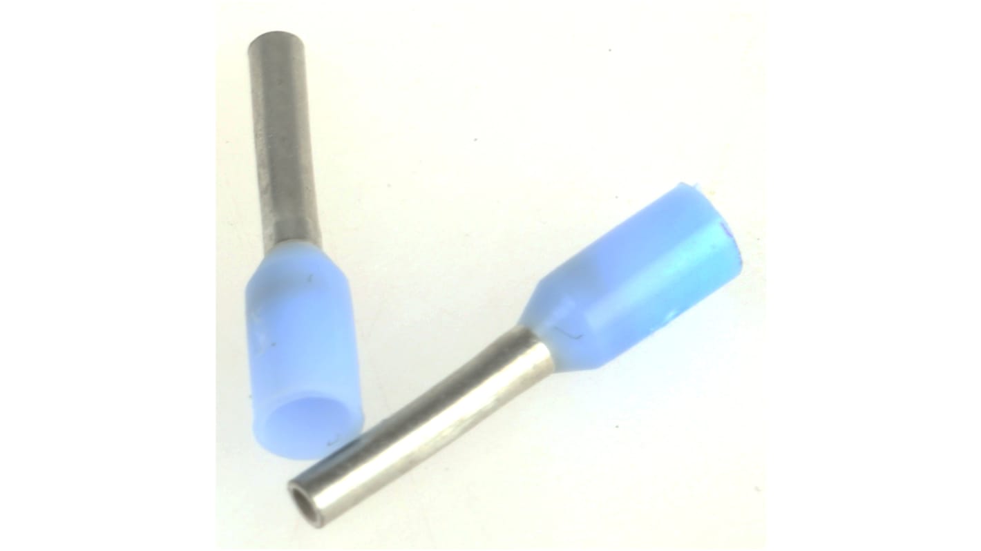 TE Connectivity Aderendhülsen bis 0.25mm², Stift ø 1.1mm, Blau, Kunststoff, 6mm, 10mm, Isoliert, 23AWG max.