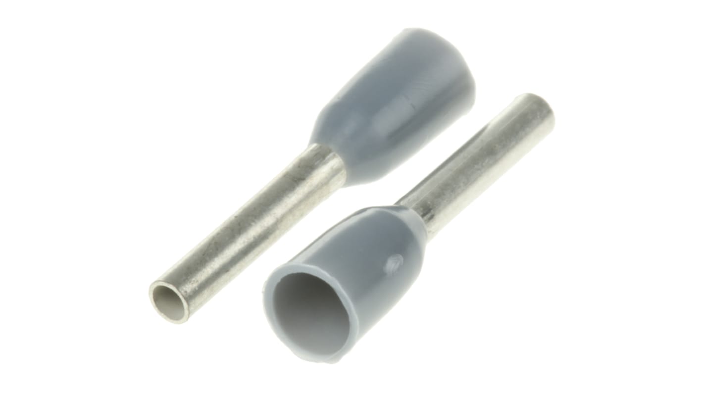 TE Connectivity Insulated Crimp Bootlace Ferrule, 8mm Pin Length, 1.2mm Pin Diameter, 0.75mm² Wire Size, Grey