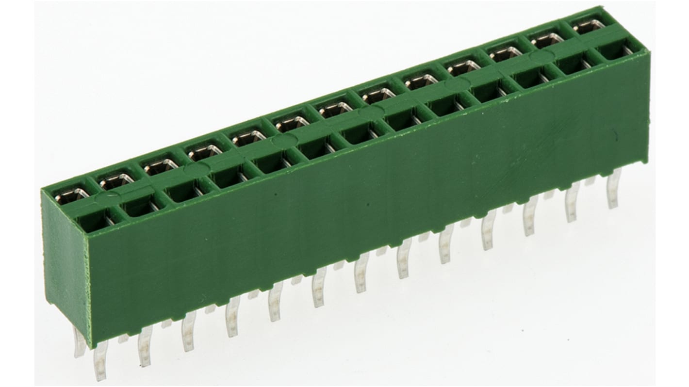 TE Connectivity AMPMODU HV100 Series Straight Through Hole Mount PCB Socket, 26-Contact, 2-Row, 2.54mm Pitch, Solder