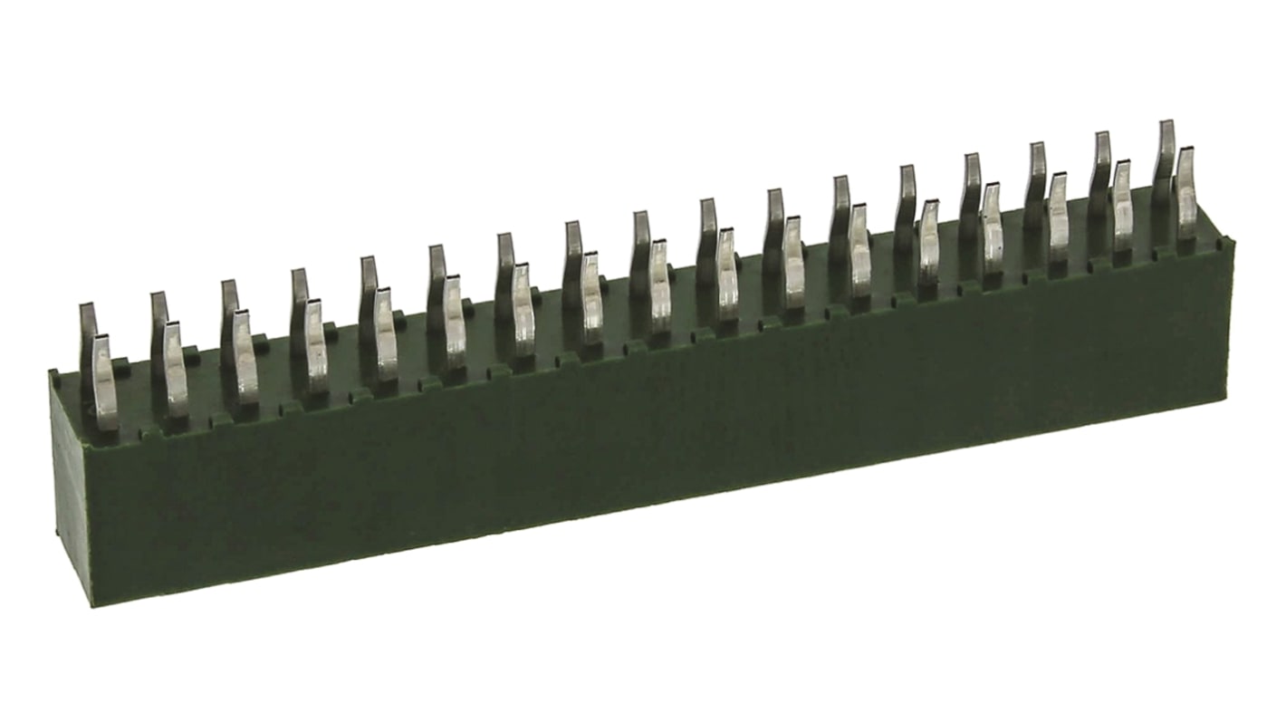 TE Connectivity AMPMODU HV100 Series Straight Through Hole Mount PCB Socket, 34-Contact, 2-Row, 2.54mm Pitch, Solder