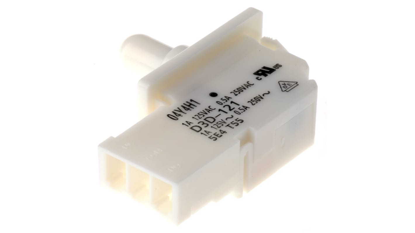 IP40 Dørmikroswitch, med Stempel, 1-polet skifte, 500 mA V ac ved 250, -30 → +60°C