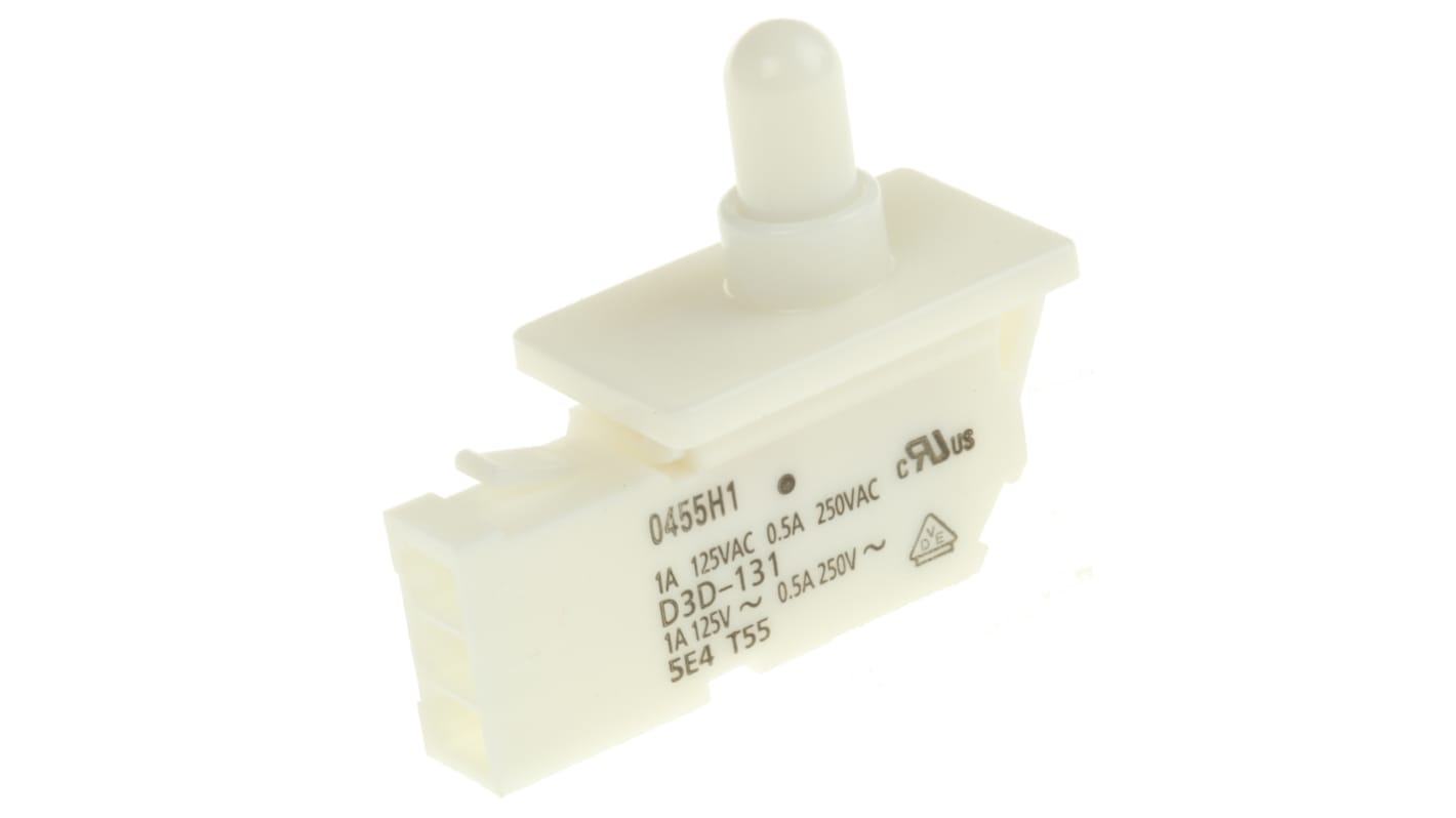 IP40 Dørmikroswitch, med Stempel, 1-polet skifte, 500 mA V ac ved 250, -30 → +60°C