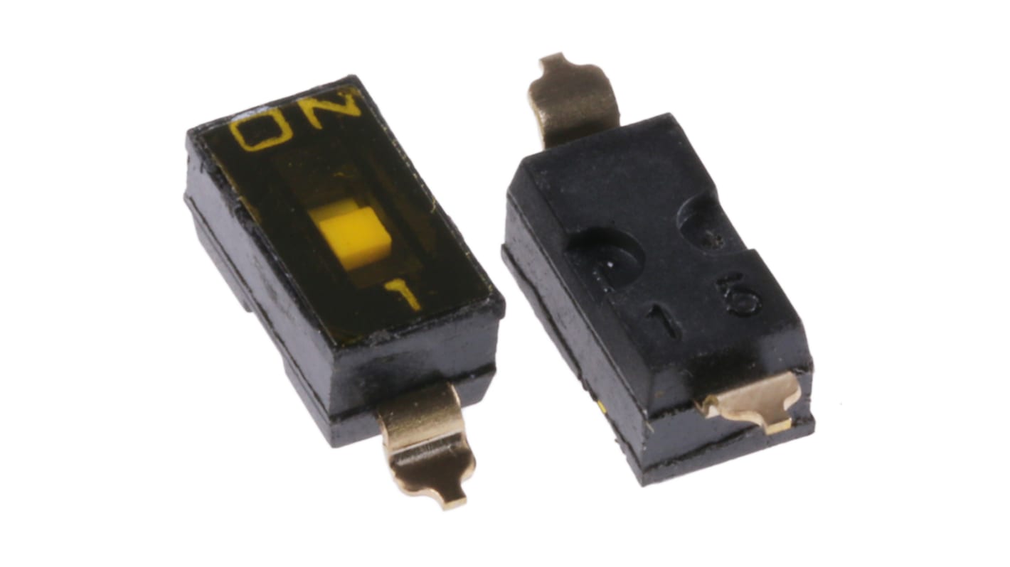 Interruptor DIP, SPST, Montaje superficial, Actuador Deslizante, 25 mA a 24 V dc, 1 vías, -20 → +70°C