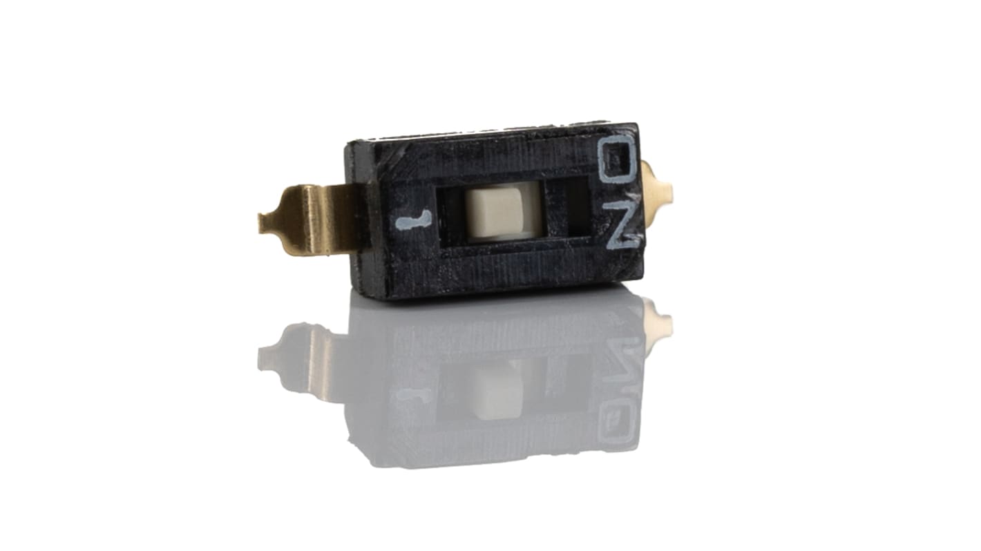 Interruptor DIP, SPST, Montaje superficial, Actuador Deslizante, 25 mA a 24 V dc, 1 vías, -20 → +70°C